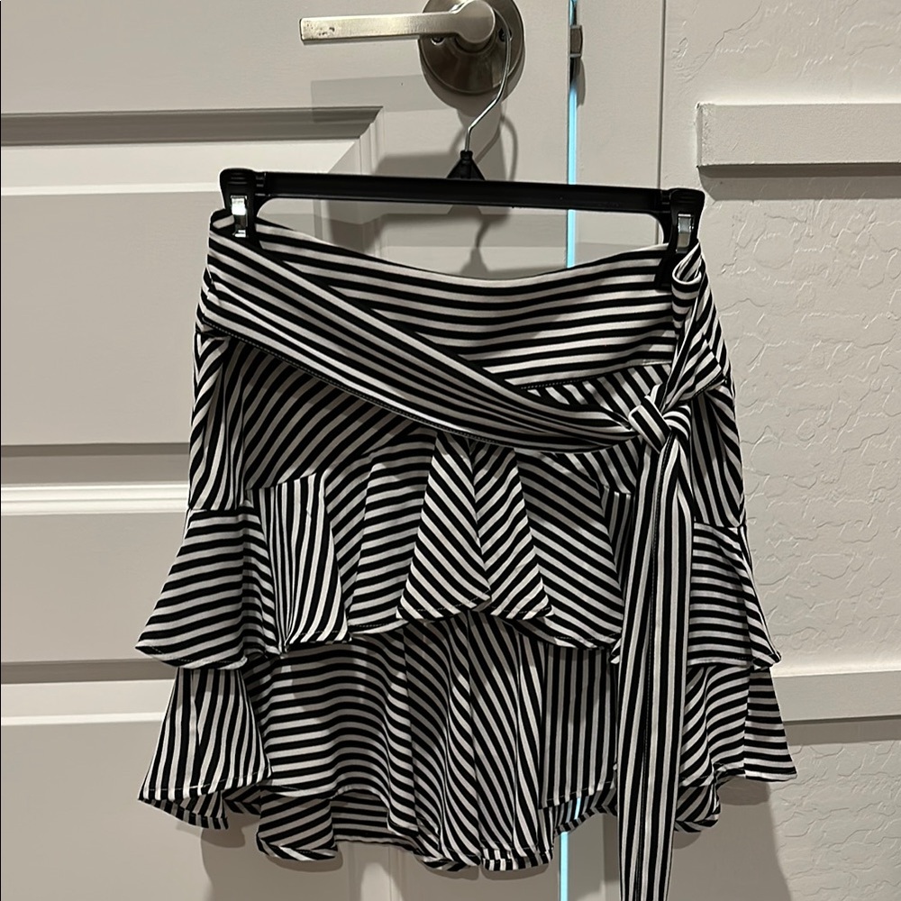 Express Black and White Wrap Mini Skirt